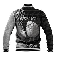 Personalised New Zealand Father's Day Baseball Jacket Papa Kiwi Bird Tribal Pattern