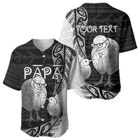 Personalised New Zealand Father's Day Baseball Jersey Papa Kiwi Bird Tribal Pattern