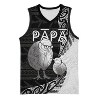 Personalised New Zealand Father's Day Basketball Jersey Papa Kiwi Bird Tribal Pattern