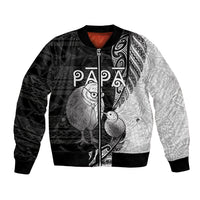 Personalised New Zealand Father's Day Bomber Jacket Papa Kiwi Bird Tribal Pattern