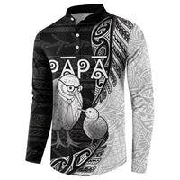 Personalised New Zealand Father's Day Button Sweatshirt Papa Kiwi Bird Tribal Pattern