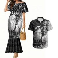Personalised New Zealand Father's Day Couples Matching Mermaid Dress and Hawaiian Shirt Papa Kiwi Bird Tribal Pattern