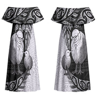 Personalised New Zealand Father's Day Couples Matching Off Shoulder Maxi Dress and Hawaiian Shirt Papa Kiwi Bird Tribal Pattern