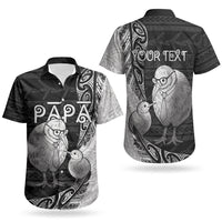 Personalised New Zealand Father's Day Couples Matching Puletasi and Hawaiian Shirt Papa Kiwi Bird Tribal Pattern