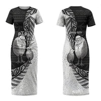 Personalised New Zealand Father's Day Couples Matching Short Sleeve Bodycon Dress and Hawaiian Shirt Papa Kiwi Bird Tribal Pattern