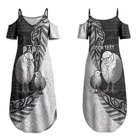 Personalised New Zealand Father's Day Couples Matching Summer Maxi Dress and Hawaiian Shirt Papa Kiwi Bird Tribal Pattern
