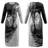 Personalised New Zealand Father's Day Family Matching Long Sleeve Bodycon Dress and Hawaiian Shirt Papa Kiwi Bird Tribal Pattern