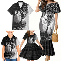 Personalised New Zealand Father's Day Family Matching Mermaid Dress and Hawaiian Shirt Papa Kiwi Bird Tribal Pattern