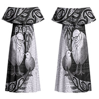 Personalised New Zealand Father's Day Family Matching Off Shoulder Maxi Dress and Hawaiian Shirt Papa Kiwi Bird Tribal Pattern
