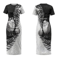 Personalised New Zealand Father's Day Family Matching Short Sleeve Bodycon Dress and Hawaiian Shirt Papa Kiwi Bird Tribal Pattern