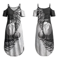 Personalised New Zealand Father's Day Family Matching Summer Maxi Dress and Hawaiian Shirt Papa Kiwi Bird Tribal Pattern