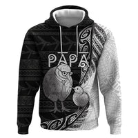 Personalised New Zealand Father's Day Hoodie Papa Kiwi Bird Tribal Pattern