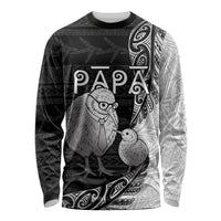 Personalised New Zealand Father's Day Long Sleeve Shirt Papa Kiwi Bird Tribal Pattern
