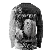 Personalised New Zealand Father's Day Long Sleeve Shirt Papa Kiwi Bird Tribal Pattern