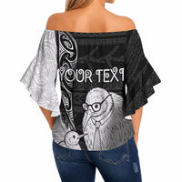 Personalised New Zealand Father's Day Off Shoulder Wrap Waist Top Papa Kiwi Bird Tribal Pattern