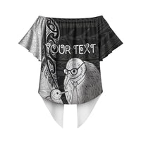 Personalised New Zealand Father's Day Off Shoulder Wrap Waist Top Papa Kiwi Bird Tribal Pattern