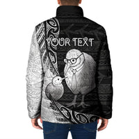 Personalised New Zealand Father's Day Padded Jacket Papa Kiwi Bird Tribal Pattern