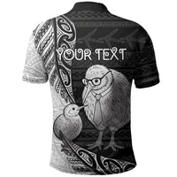 Personalised New Zealand Father's Day Polo Shirt Papa Kiwi Bird Tribal Pattern