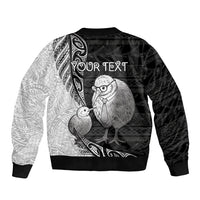 Personalised New Zealand Father's Day Sleeve Zip Bomber Jacket Papa Kiwi Bird Tribal Pattern