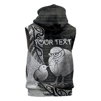Personalised New Zealand Father's Day Sleeveless Hoodie Papa Kiwi Bird Tribal Pattern