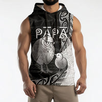 Personalised New Zealand Father's Day Sleeveless Hoodie Papa Kiwi Bird Tribal Pattern