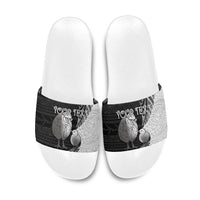 Personalised New Zealand Father's Day Slide Sandals Papa Kiwi Bird Tribal Pattern