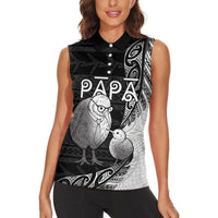 Personalised New Zealand Father's Day Women Sleeveless Polo Shirt Papa Kiwi Bird Tribal Pattern