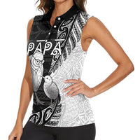 Personalised New Zealand Father's Day Women Sleeveless Polo Shirt Papa Kiwi Bird Tribal Pattern
