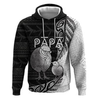 Personalised New Zealand Father's Day Zip Hoodie Papa Kiwi Bird Tribal Pattern
