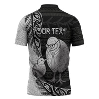 Personalised New Zealand Father's Day Zipper Polo Shirt Papa Kiwi Bird Tribal Pattern
