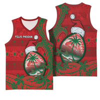 Guam Christmas Basketball Jersey Chamorro Seal Hat Santa Tribal Waves - Polynesian Pride