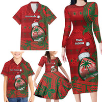 Guam Christmas Family Matching Long Sleeve Bodycon Dress and Hawaiian Shirt Chamorro Seal Hat Santa Tribal Waves DT05 - Polynesian Pride