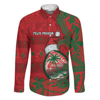 Guam Christmas Family Matching Mermaid Dress and Hawaiian Shirt Chamorro Seal Hat Santa Tribal Waves DT05 Dad's Shirt - Long Sleeve Red - Polynesian Pride