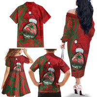 Guam Christmas Family Matching Off The Shoulder Long Sleeve Dress and Hawaiian Shirt Chamorro Seal Hat Santa Tribal Waves DT05 - Polynesian Pride