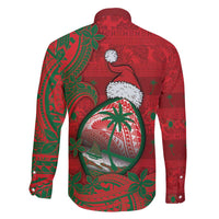 Guam Christmas Family Matching Off Shoulder Maxi Dress and Hawaiian Shirt Chamorro Seal Hat Santa Tribal Waves - Polynesian Pride