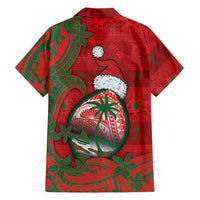 Guam Christmas Family Matching Off Shoulder Short Dress and Hawaiian Shirt Chamorro Seal Hat Santa Tribal Waves DT05 - Polynesian Pride