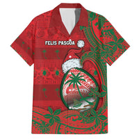 Guam Christmas Family Matching Short Sleeve Bodycon Dress and Hawaiian Shirt Chamorro Seal Hat Santa Tribal Waves DT05 Dad's Shirt - Short Sleeve Red - Polynesian Pride