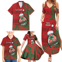 Guam Christmas Family Matching Summer Maxi Dress and Hawaiian Shirt Chamorro Seal Hat Santa Tribal Waves - Polynesian Pride