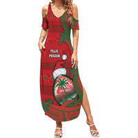 Guam Christmas Family Matching Summer Maxi Dress and Hawaiian Shirt Chamorro Seal Hat Santa Tribal Waves - Polynesian Pride