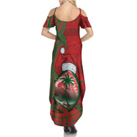 Guam Christmas Family Matching Summer Maxi Dress and Hawaiian Shirt Chamorro Seal Hat Santa Tribal Waves - Polynesian Pride