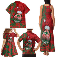 Guam Christmas Family Matching Tank Maxi Dress and Hawaiian Shirt Chamorro Seal Hat Santa Tribal Waves DT05 - Polynesian Pride
