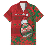 Guam Christmas Family Matching Tank Maxi Dress and Hawaiian Shirt Chamorro Seal Hat Santa Tribal Waves DT05 Dad's Shirt - Short Sleeve Red - Polynesian Pride