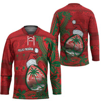 Guam Christmas Hockey Jersey Chamorro Seal Hat Santa Tribal Waves - Polynesian Pride