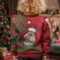 Guam Christmas Kid Ugly Christmas Sweater Chamorro Seal Hat Santa Tribal Waves - Polynesian Pride