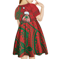 Guam Christmas Kid Short Sleeve Dress Chamorro Seal Hat Santa Tribal Waves - Polynesian Pride
