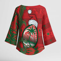 Guam Christmas Kimono Sleeve Blouse Chamorro Seal Hat Santa Tribal Waves - Polynesian Pride