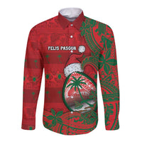 Guam Christmas Long Sleeve Button Shirt Chamorro Seal Hat Santa Tribal Waves - Polynesian Pride