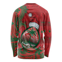 Guam Christmas Long Sleeve Shirt Chamorro Seal Hat Santa Tribal Waves - Polynesian Pride