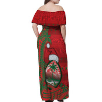 Guam Christmas Off Shoulder Maxi Dress Chamorro Seal Hat Santa Tribal Waves - Polynesian Pride