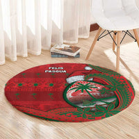 Guam Christmas Round Carpet Chamorro Seal Hat Santa Tribal Waves - Polynesian Pride